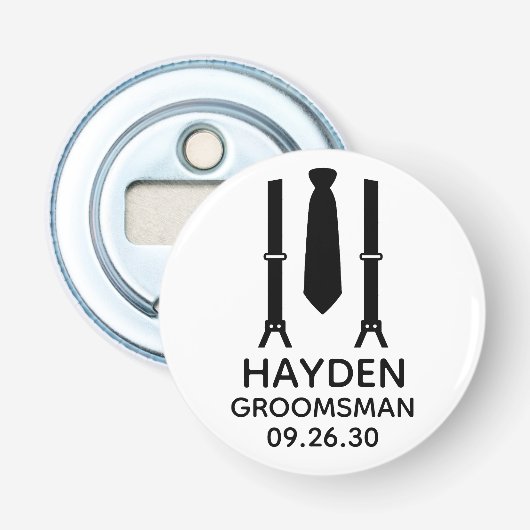 Bruidsjonker zwarte stropdas button flesopener (Voorkant)