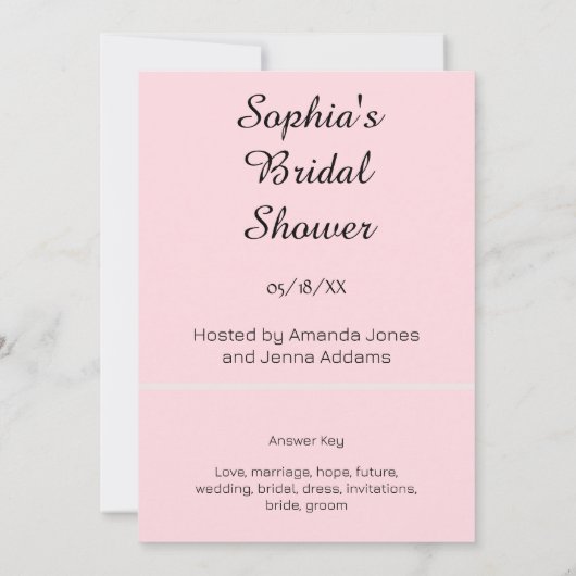 bruidsjurk bruids roze woord scramble spel kaart (Achterkant)