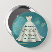 Bruidsjurk diep turkoois goud glitters  ronde button 4,0 cm (Voorkant /achterkant)