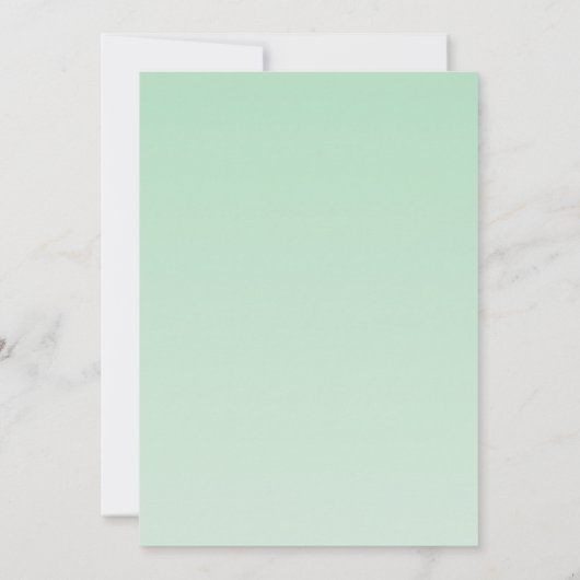 Bruidsjurk en sluier op een mintgroene baby shower kaart (Achterkant)