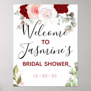 Bruidsjurk Ontvangstbord, Rood, Blush, Eucalyptus Poster