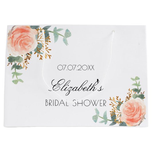 Bruidsjurk roze goudroze eucalyptus bloemen groot cadeauzakje (Voorkant)