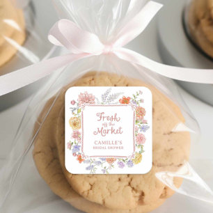 Bruidsjurk Shower met Verse Markt Bloemen Vierkante Sticker