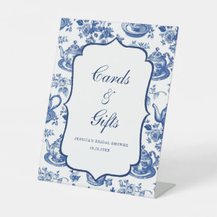Bruidsjurk Thee Feestje Blauw Witte Kaarten en Cad Reclamebord Met Voetstuk