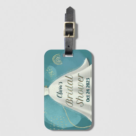 Bruidsjurk voor Bruidsfeest Diep Teal Goud Glitter Bagagelabel (Voorkant (verticaal))