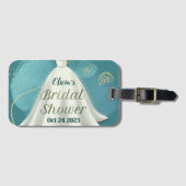 Bruidsjurk voor Bruidsfeest Diep Teal Goud Glitter Bagagelabel (Voorkant (horizontaal))