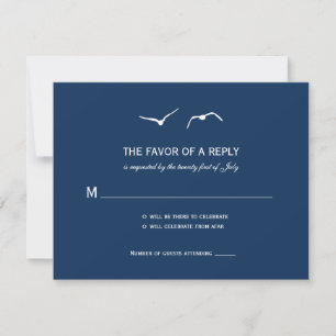Bruidskaart - Navy Love Doves RSVP Kaartje