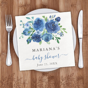 Bruidsmeidenavond met marineblauw bloemmotief servet