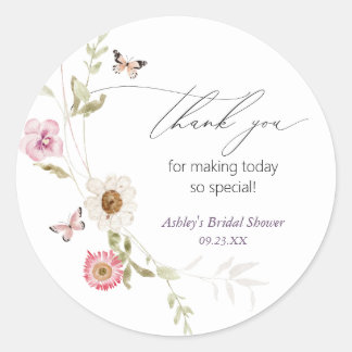 Bruidsmeidoos met wilde bloemen krans ronde sticker