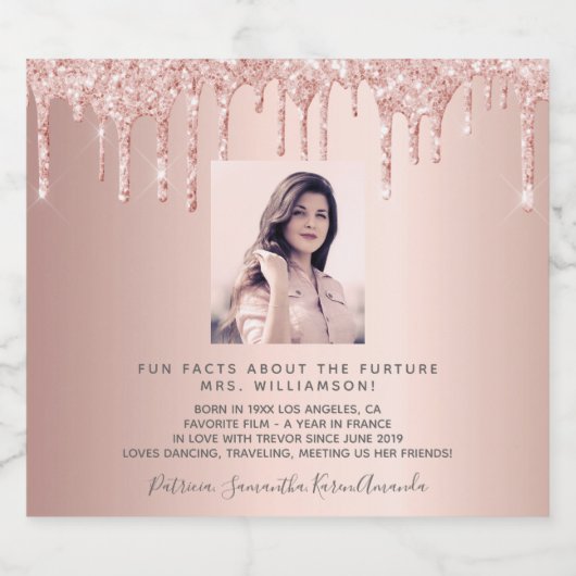 Bruidsmeis Siddende roze gouden leuke weetjes brui Sparkling Wijnetiket (Enkel label)