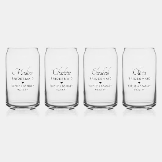 bruidsmeisje aangepaste gepersonaliseerde namen br blikvorm glas (Voorkant)