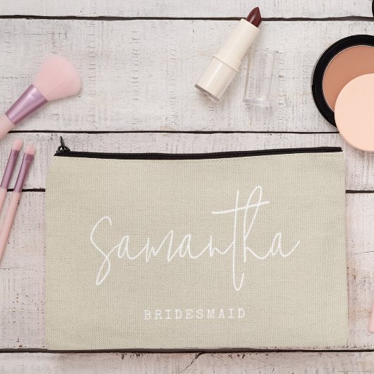 Bruidsmeisje Aangepaste Naam Script Neutraal Chic Etui