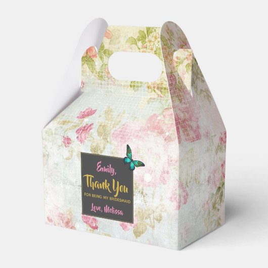 Bruidsmeisje Bedankt w / Vlinder op Collage Bedankdoosjes (Voorkant Zijde)