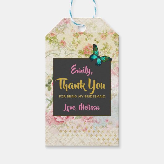 Bruidsmeisje Bedankt w / Vlinder op  Collage Cadeaulabel (Voorkant)