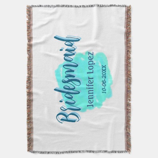 Bruidsmeisje blauwgroene aquarel voeg naam datum s deken (Voorkant Verticaal)