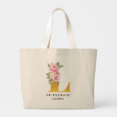 Bruidsmeisje Bloem Roze Goud Monogram Letter L Grote Tote Bag (Achterkant)