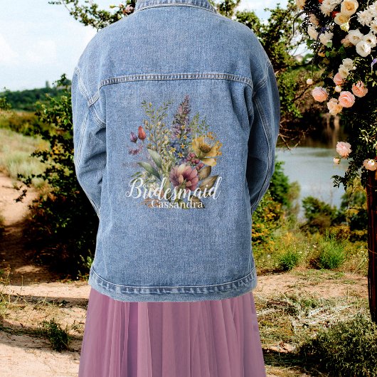 Bruidsmeisje Bloemen Naam Wildbloemen Bruiloft Denim Jacket
