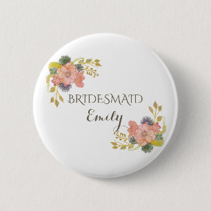 Bruidsmeisje Bloemrijk Aquarel Vintage Elegant Boh Ronde Button 5,7 Cm