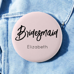 Bruidsmeisje Blush Roze Zwart Bruiloft Ronde Button 5,7 Cm