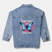 Bruidsmeisje bruiloft vlinder Floral gepersonalise Denim Jacket (Achterkant)