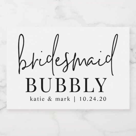 Bruidsmeisje Bubble Mini Mousserende Wijn Etikette Sparkling Wijnetiket (Enkel label)