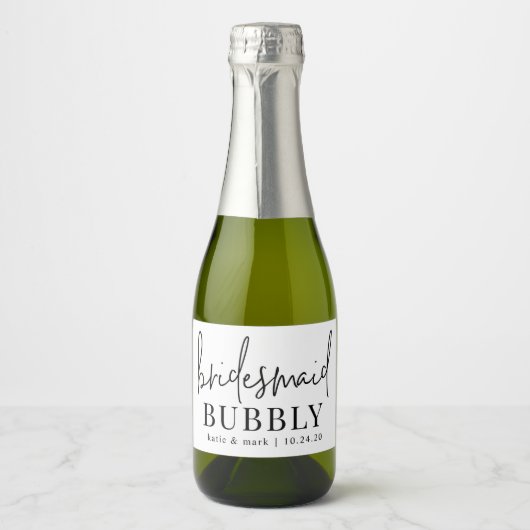 Bruidsmeisje Bubble Mini Mousserende Wijn Etikette Sparkling Wijnetiket (Voorkant)