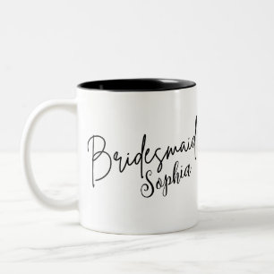 Bruidsmeisje cadeaus   Aangepast zwart modern schr Tweekleurige Koffiemok