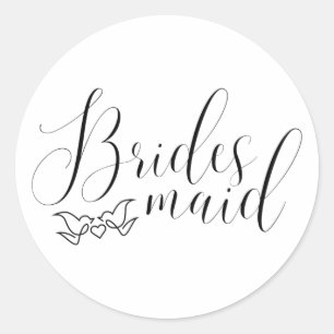 Bruidsmeisje - Calligrafie Liefdesvogels Bruiloft Ronde Sticker