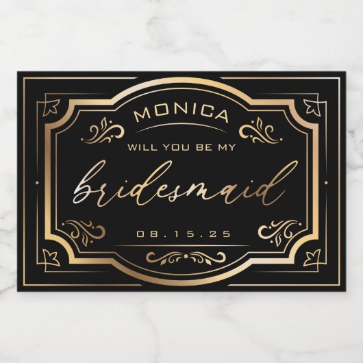 bruidsmeisje Champagne Label Zwart en Goud Sparkling Wijnetiket (Enkel label)