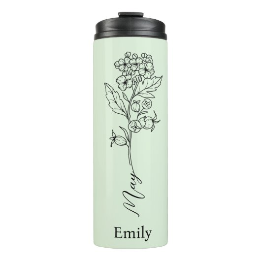 Bruidsmeisje Custom Name May Birth Flower Hawthorn Thermosbeker (Voorkant)