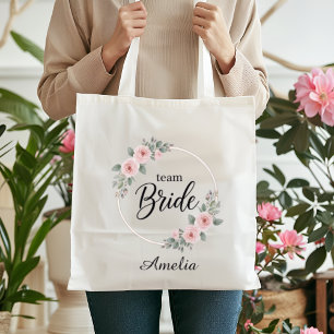 Bruidsmeisje Elegante Roze Bloemen Gouden Hoepel B Tote Bag