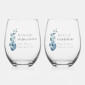 Bruidsmeisje eucalyptus groen aangepaste bruiloft wijnglas zonder voet (Voorkant)