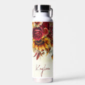 Bruidsmeisje geschenken bordeaux rozen zonnebloeme waterfles (Voorkant)