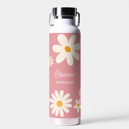 Bruidsmeisje geschenken retro daisy woestijn roze  waterfles (Voorkant)