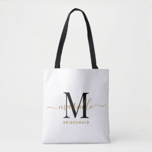 Bruidsmeisje Gift Goud Zwart Monogram Wit Draagtas