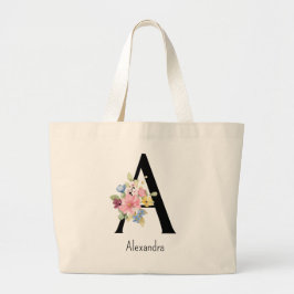 Bruidsmeisje Gift Wilde Bloem Alfabet Een Canvas t Grote Tote Bag