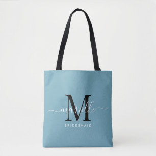 Bruidsmeisje Gift Wit Zwart Monogram Dusty Blue Draagtas
