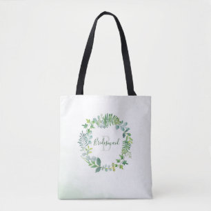 Bruidsmeisje groen blad monogram draagtas