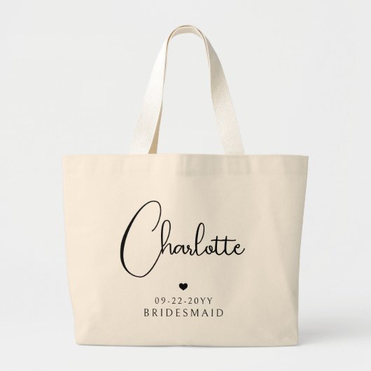 Bruidsmeisje Huwelijk Eenvoudig Modern Schrift Naa Grote Tote Bag (Voorkant)
