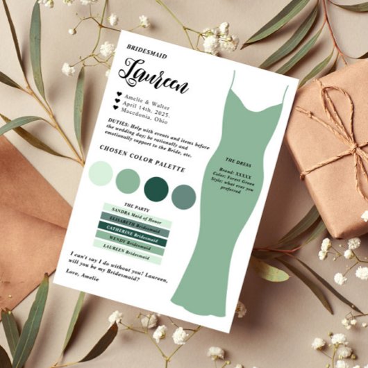 Bruidsmeisje info kaart sjabloon Voorstel Kaart