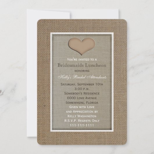 Bruidsmeisje Luncheon Uitnodiging — Burlap Look (Voorkant)