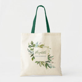 Bruidsmeisje met naam en groen tote bag