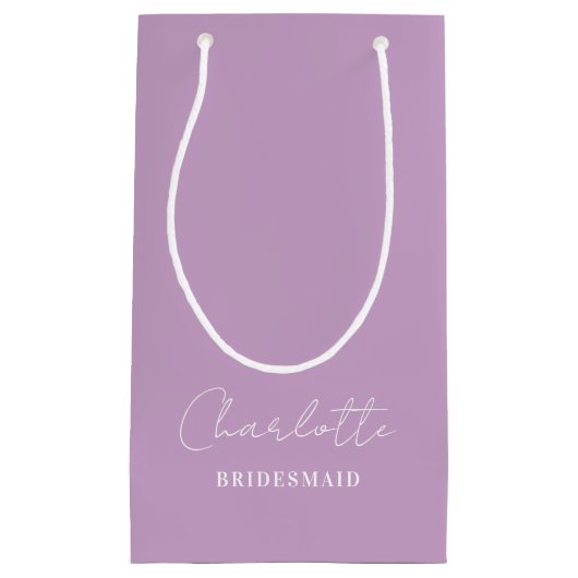 bruidsmeisje | Minimalistisch Script Lila Paars Klein Cadeauzakje (Voorkant)