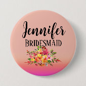 bruidsmeisje | Modern Floral gepersonaliseerd Ronde Button 7,6 Cm (Voorkant)