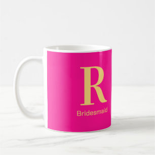 Bruidsmeisje Modern Monogram Hot Pink Coffee Mok
