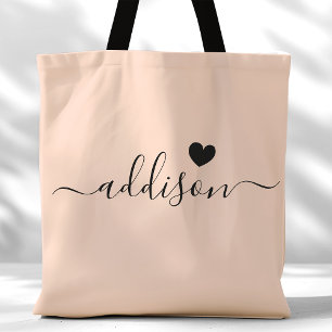 Bruidsmeisje Modern Schrift Hart Perzik Beige Draagtas