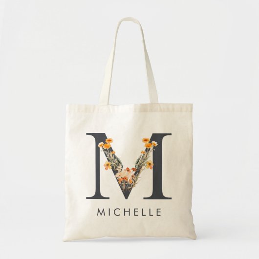 Bruidsmeisje Monogram Wilde Bloem M Tote Bag (Voorkant)