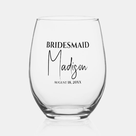 bruidsmeisje Naam Datum Aangepast Wijnglas Zonder Voet (Voorkant)
