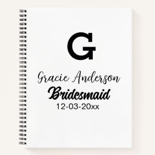 Bruidsmeisje naam toevoegen monogram eenvoudig min notitieboek