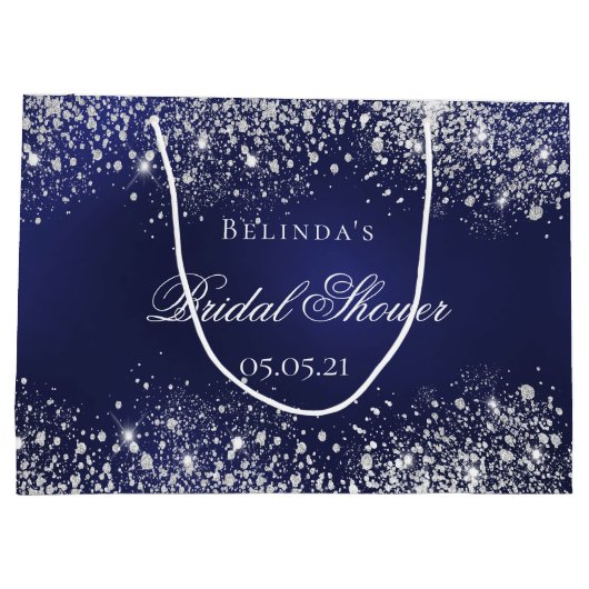 Bruidsmeisje navy blauw zilveren naam bruiloft groot cadeauzakje (Achterkant)